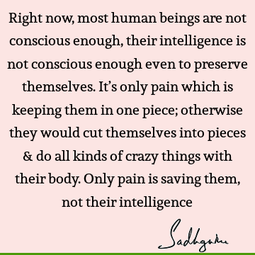 Right now, most human beings are not conscious enough, their intelligence is not conscious enough even to preserve themselves. It’s only pain which is keeping