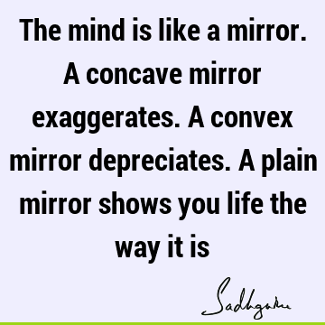 The mind is like a mirror. A concave mirror exaggerates. A convex mirror depreciates. A plain mirror shows you life the way it
