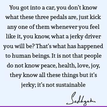 You got into a car, you don’t know what these three pedals are, just kick any one of them whenever you feel like it, you know, what a jerky driver you will be?