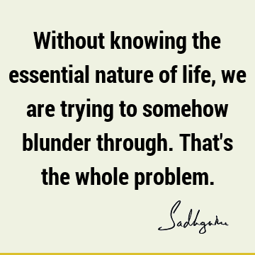 Without knowing the essential nature of life, we are trying to somehow blunder through. That