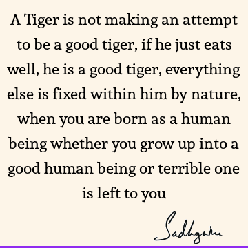 A Tiger is not making an attempt to be a good tiger, if he just eats well, he is a good tiger,everything else is fixed within him by nature, when you are born