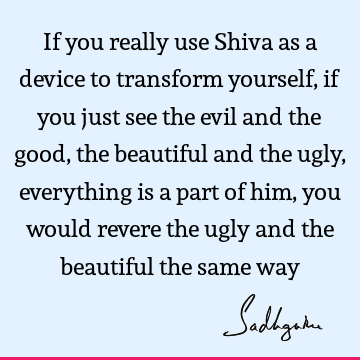 If you really use Shiva as a device to transform yourself, if you just see the evil and the good, the beautiful and the ugly, everything is a part of him, you
