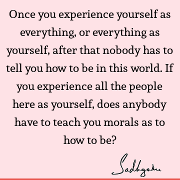 Once you experience yourself as everything, or everything as yourself, after that nobody has to tell you how to be in this world. If you experience all the