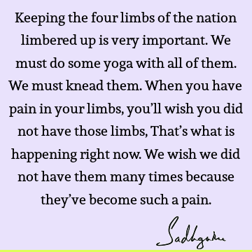 Keeping the four limbs of the nation limbered up is very important. We must do some yoga with all of them. We must knead them. When you have pain in your limbs,