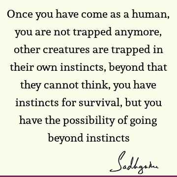instincts, beyond that they cannot think, you have instincts for survival, but you have the possibility of going beyond instincts : being human, suffering, possibility Quote